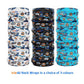 Trio of trixski Neck Wraps showing white, black and turquoise options.  Design features trixski logo and ski/board related images