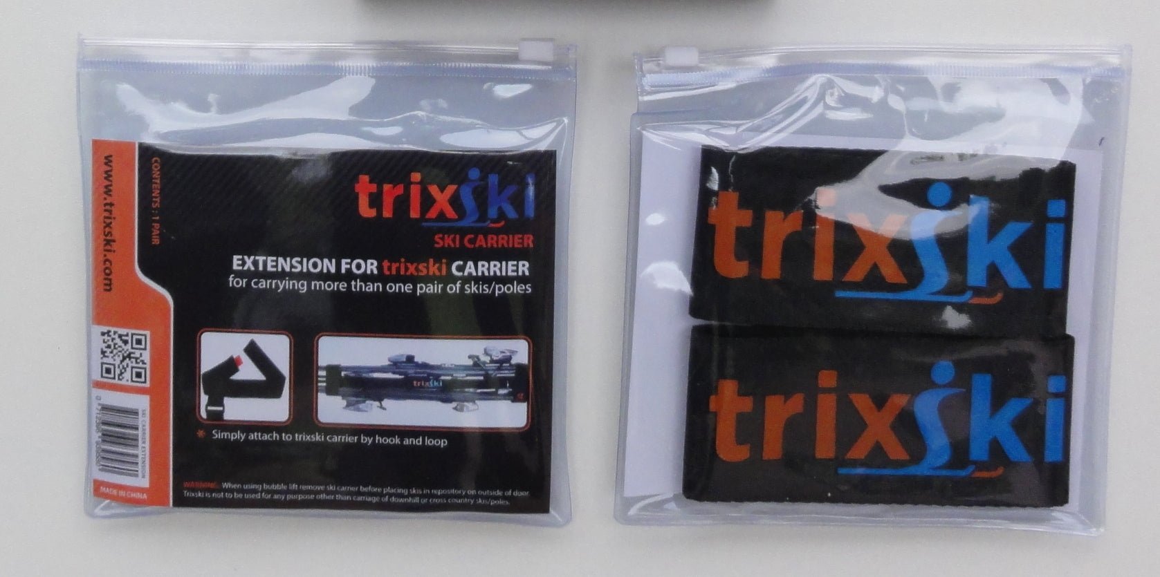 Front and back images of trixski Ski Carrier Extension Kit pack