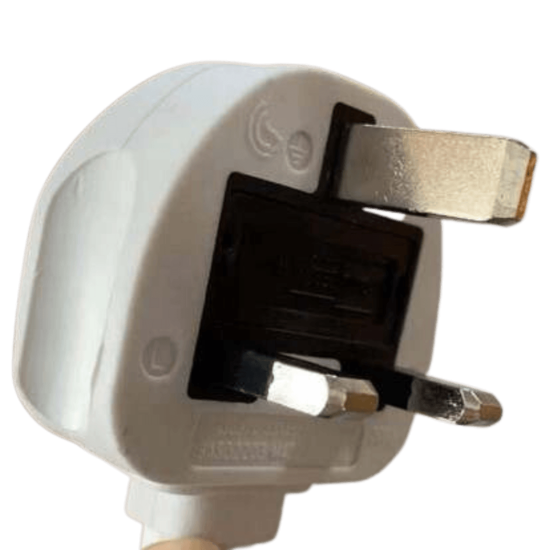 Close-up of UK square pin plug