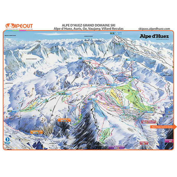 Map showing the lifts and pistes in the Alpe d'Huez ski area in France