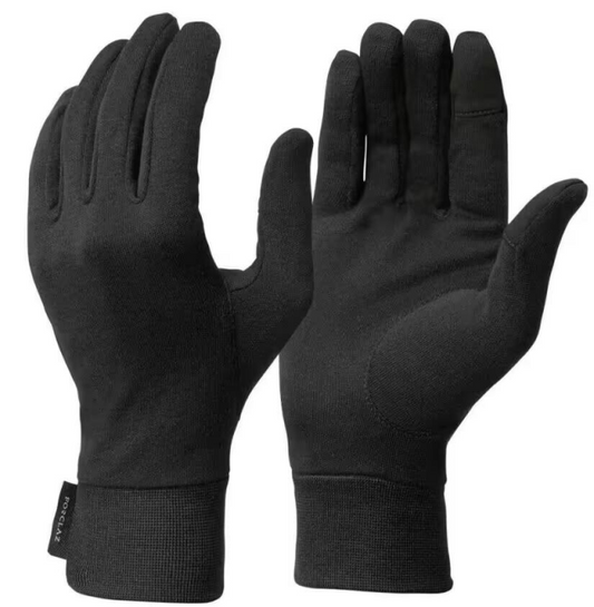 trixski Silk Liner-Gloves, as though being worn, showing the back and palm of the hands as well as the cuff around the wrist area