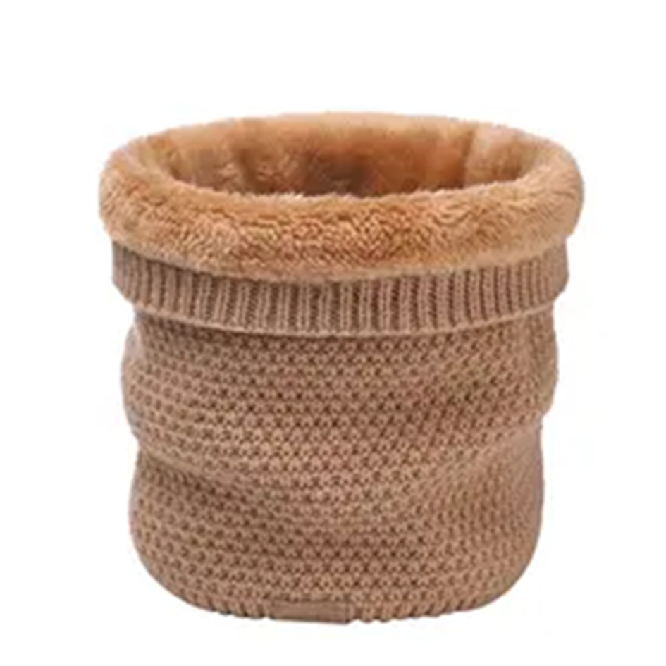 Camel knitted neck warmer with camel fur fleece lining