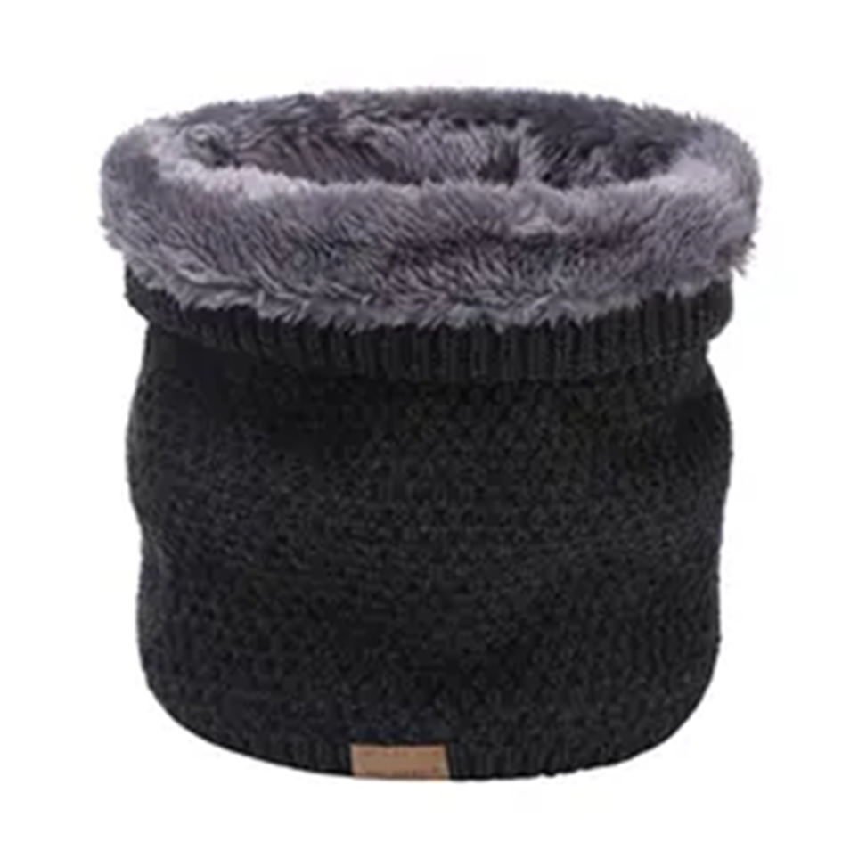 Charcoal grey knitted neck warmer with grey fur fleece lining
