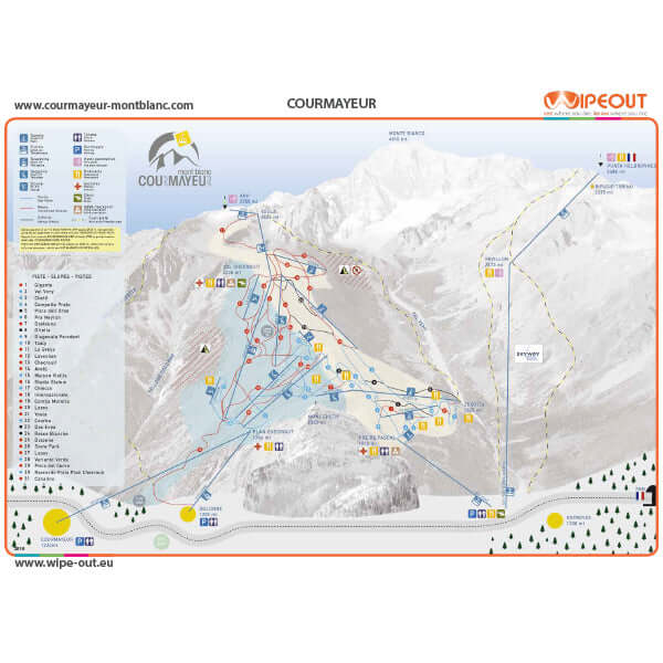 Map showing the lifts and pistes of the Courayeur ski area in Italy
