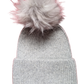 Light grey marled knitted hat, deep welt and light grey pom pom