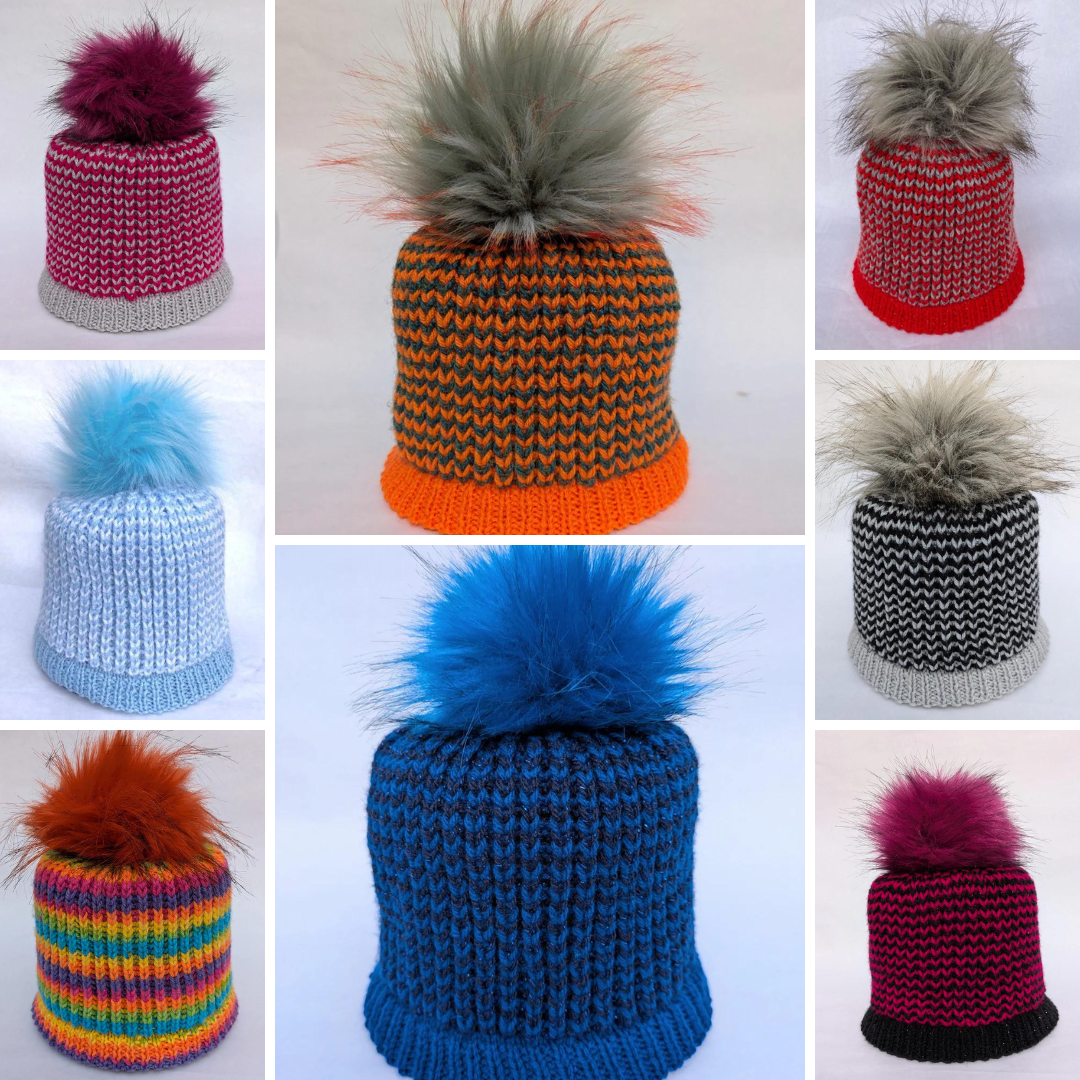 Hand knitted Sparkly Pom Pom Hats