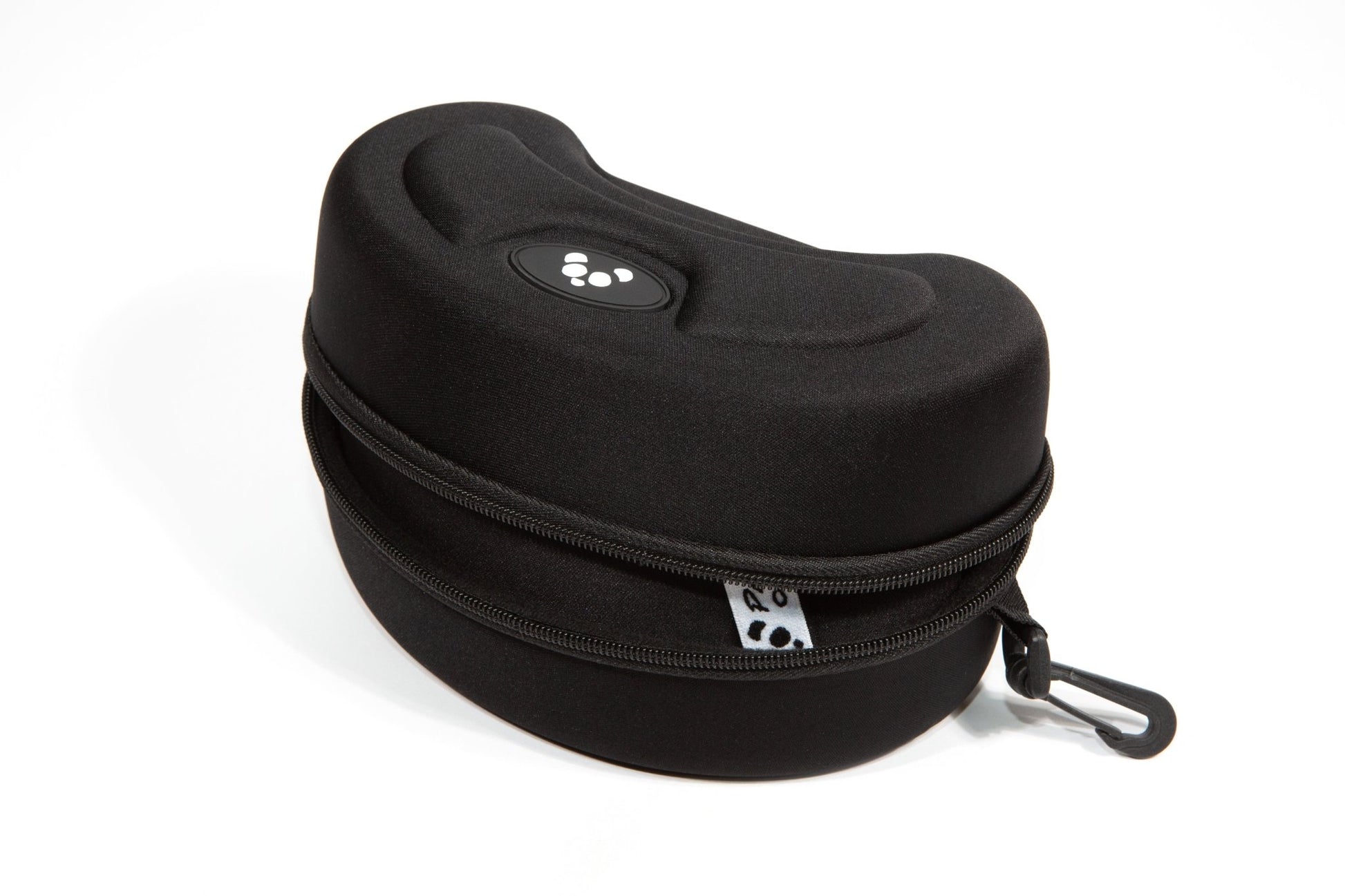 Robust black shell goggle case with zip and carabiner clip