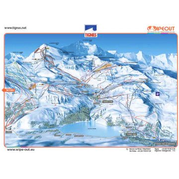 Map showing the lifts and pistes in the Tignes/Val d'Isere area of France