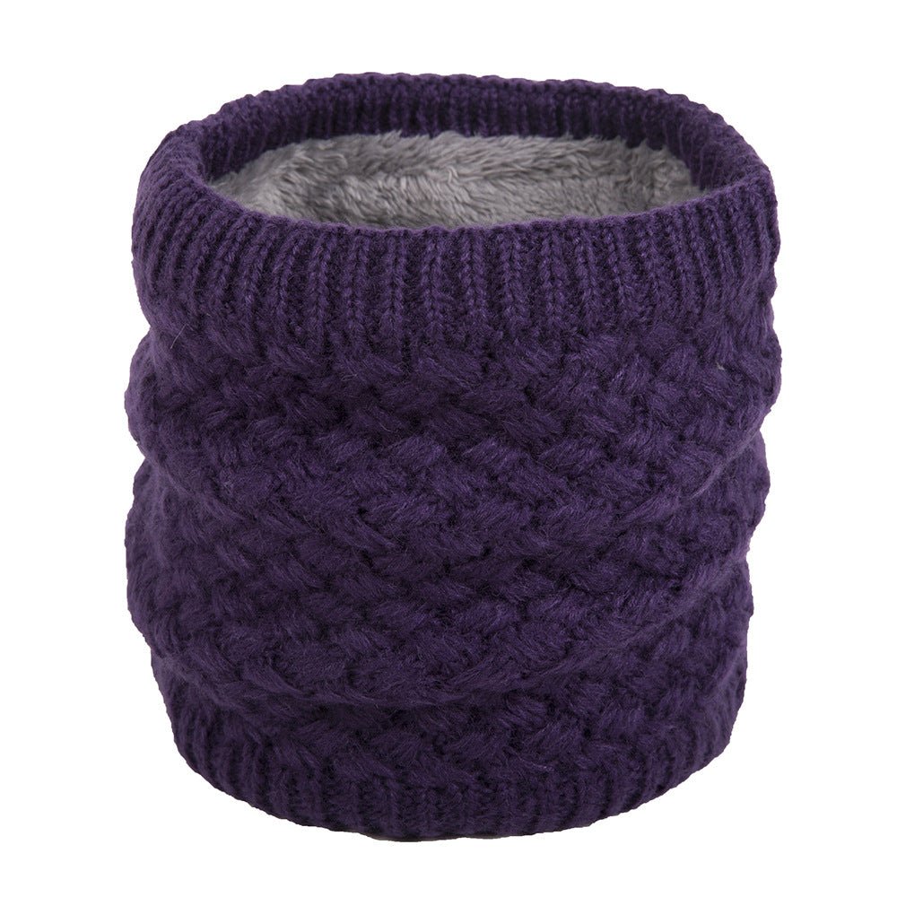 Blackberry Knit Purple Neck Warmer showing fur fleece lining